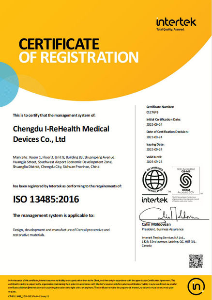 Cina Chengdu I-ReHealth Medical Devices Co., Ltd Sertifikasi